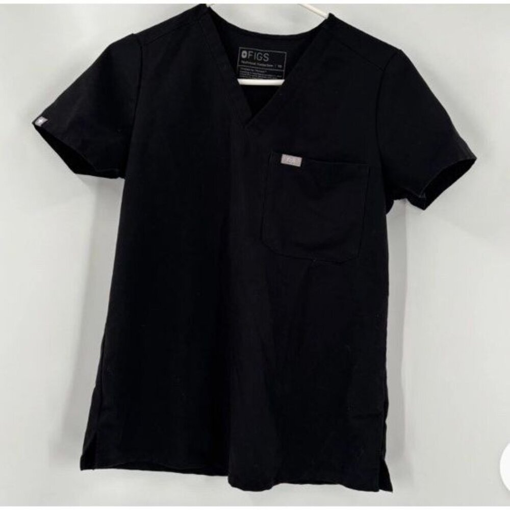 FIGS Casma Technical Collection Womens XS Solid Black Short Sleeve Scrub Top - Picture 2 of 4